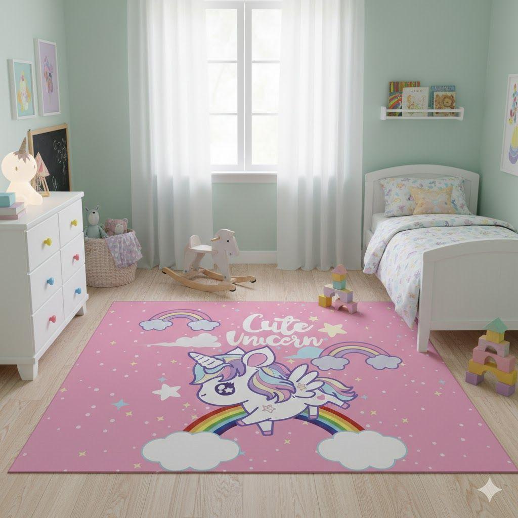 ALFOMBRA DE NIÑA  CUTE UNICORNIO ROSA DECORATIVA 120X160 WM-2