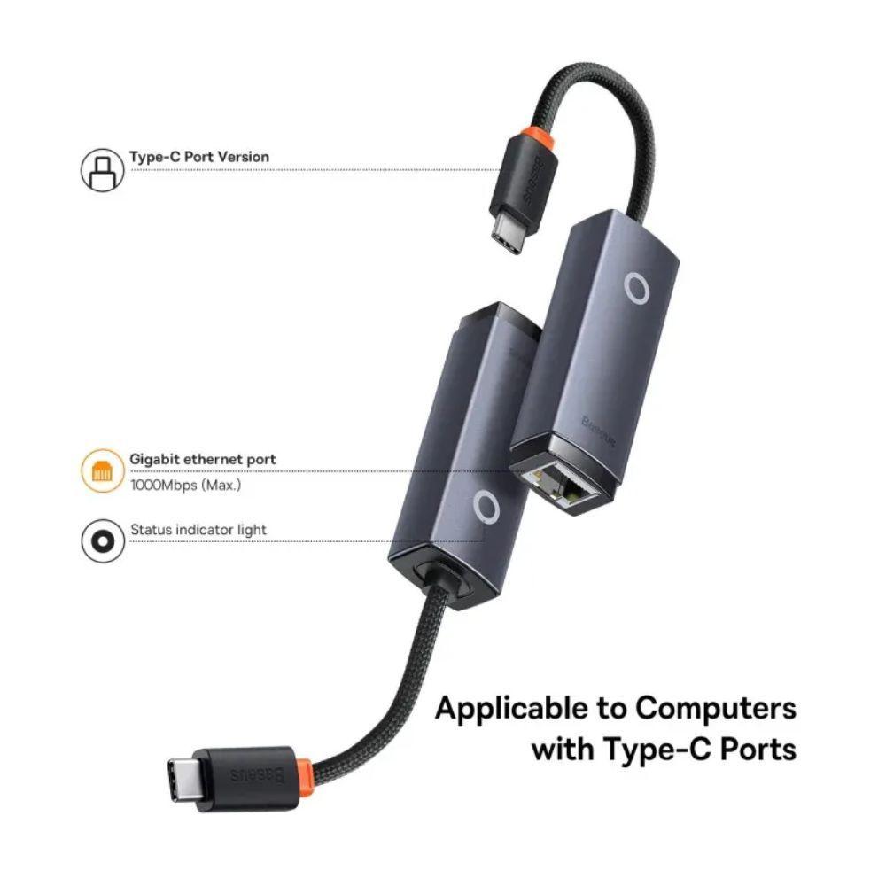 Hub Adaptador Ethernet Usb C A Rj45 Gigabit 1000 Mbs Baseus-3