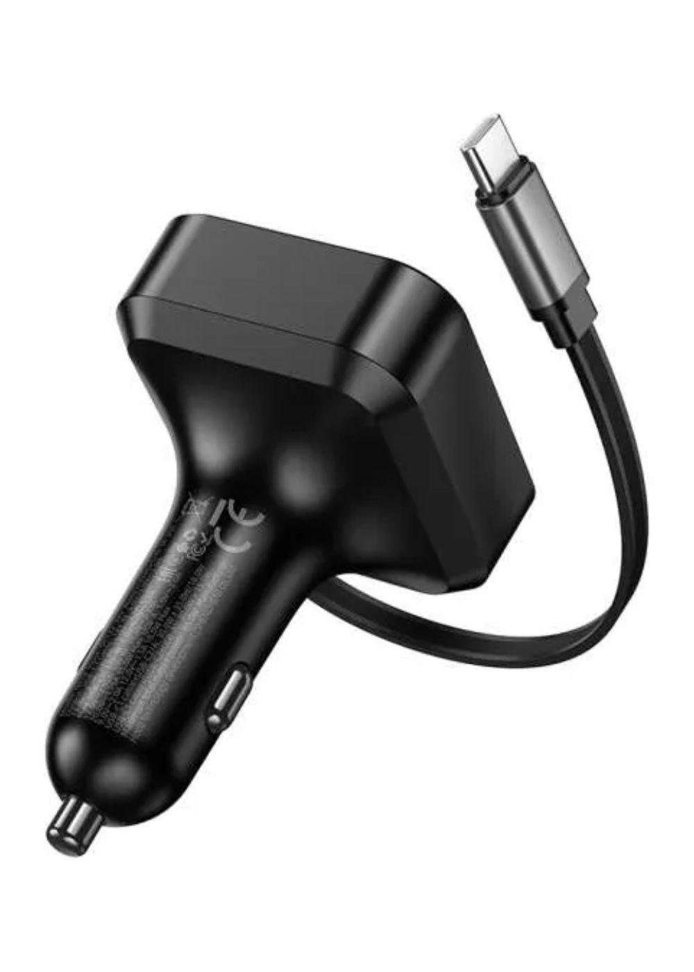 Cargador De Auto Usb + Usb C Con Cable Retráctil Pd 65w -2