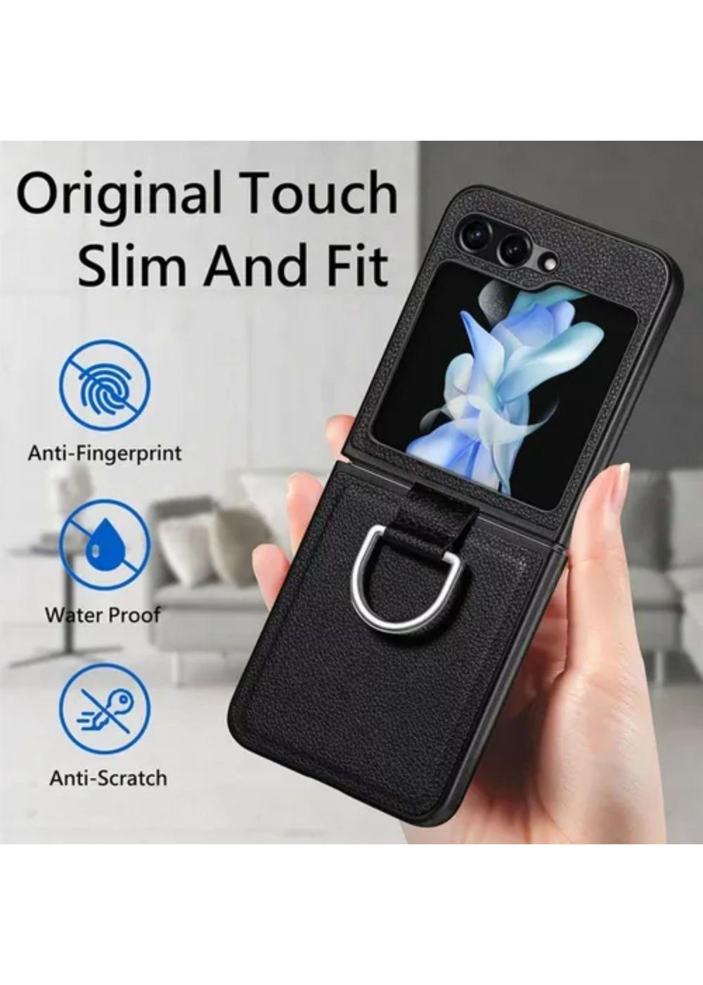 Carcasa Para Samsung Z Flip 5 Cuero Premium Color Con Anillo-2
