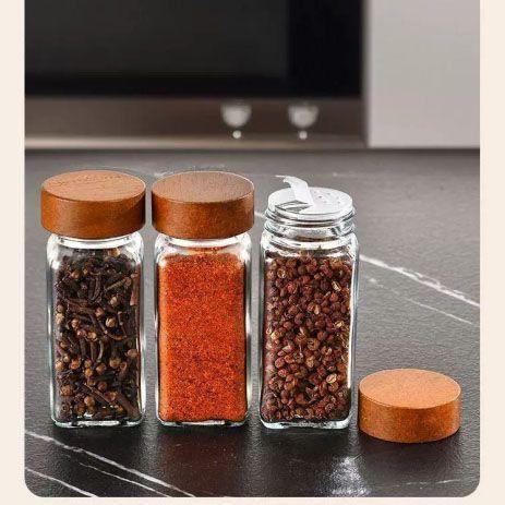 Set x12 frascos de vidrio condimentos Tapa de madera-2