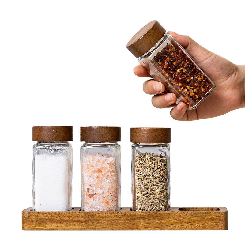 Frasco de vidrio para condimentos Tapa de madera 120ml-4