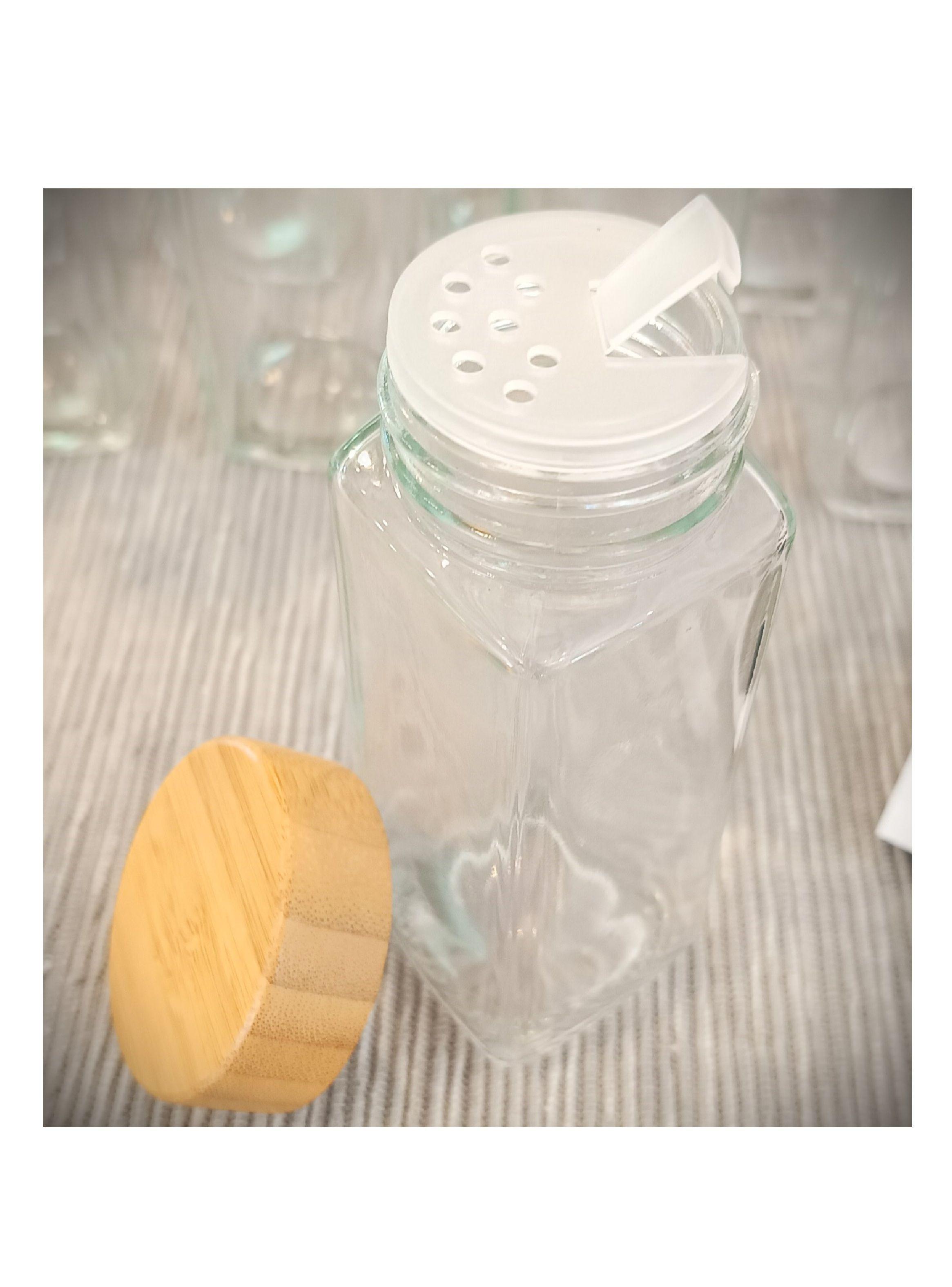 Set 24 frascos de vidrio para condimentos. Tapa bambú y accesorios (120ml)-2