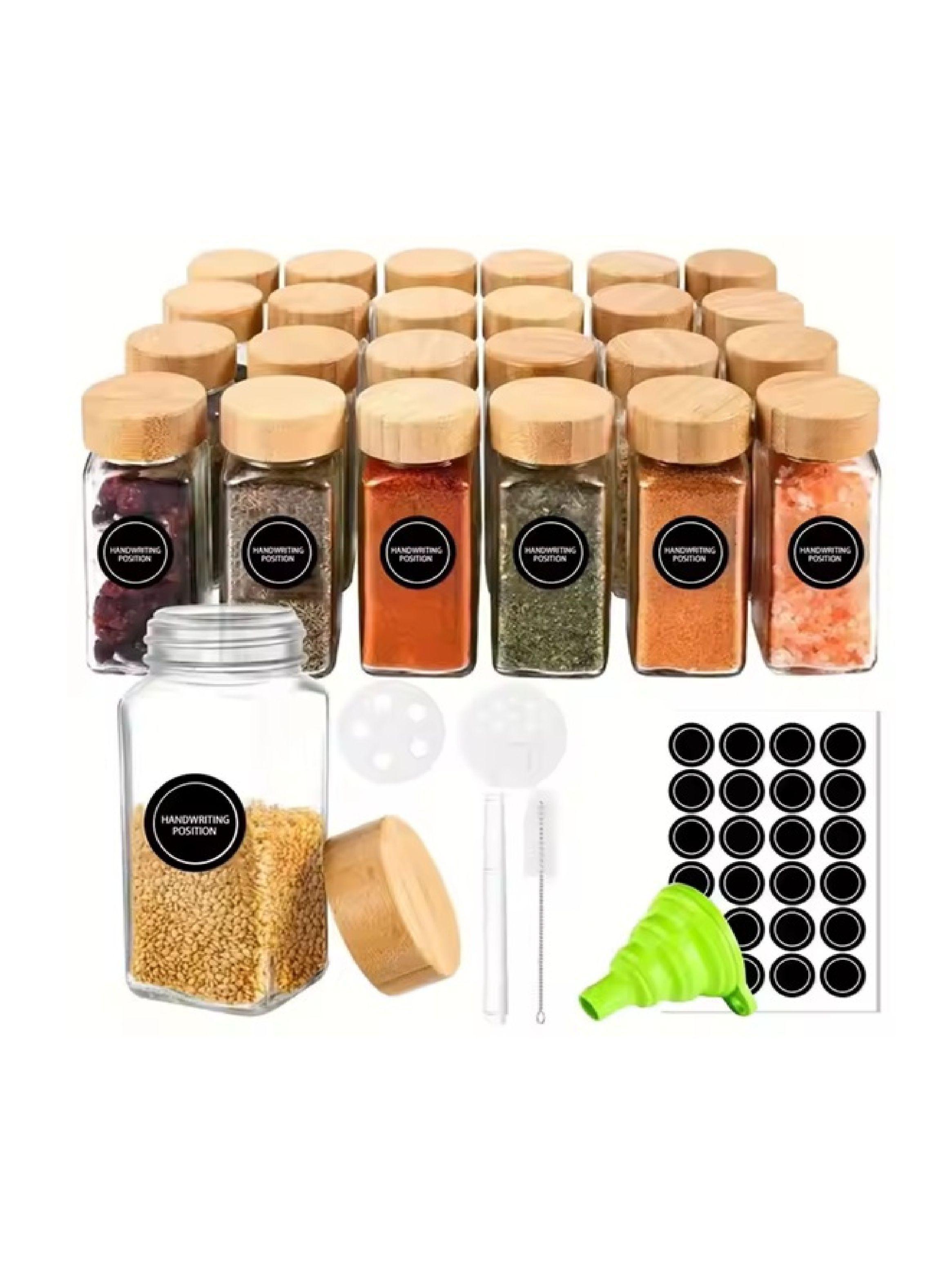 Set 24 frascos de vidrio para condimentos. Tapa bambú y accesorios (120ml)-3