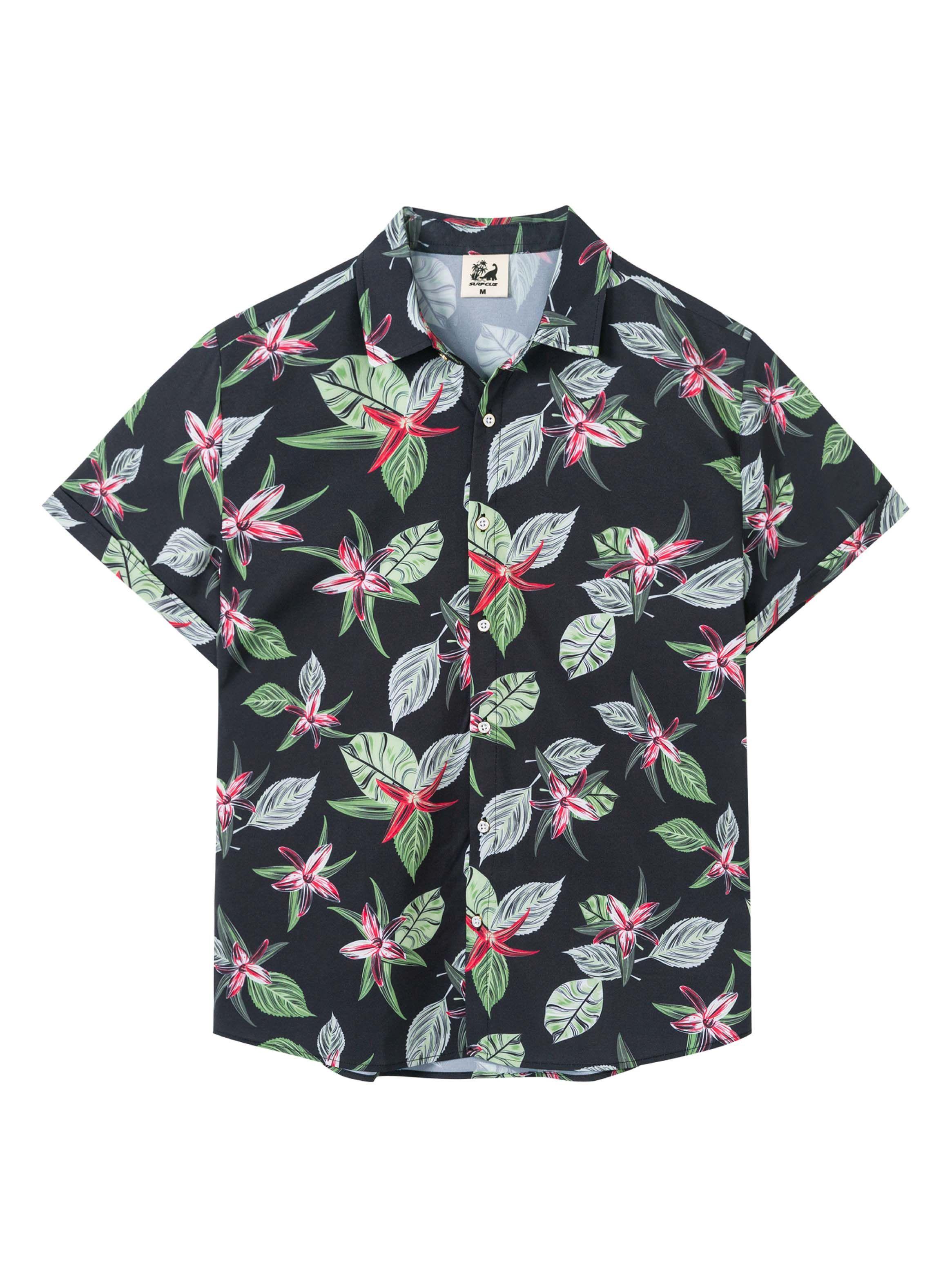 Guayabera Black with Tropical Plants-0