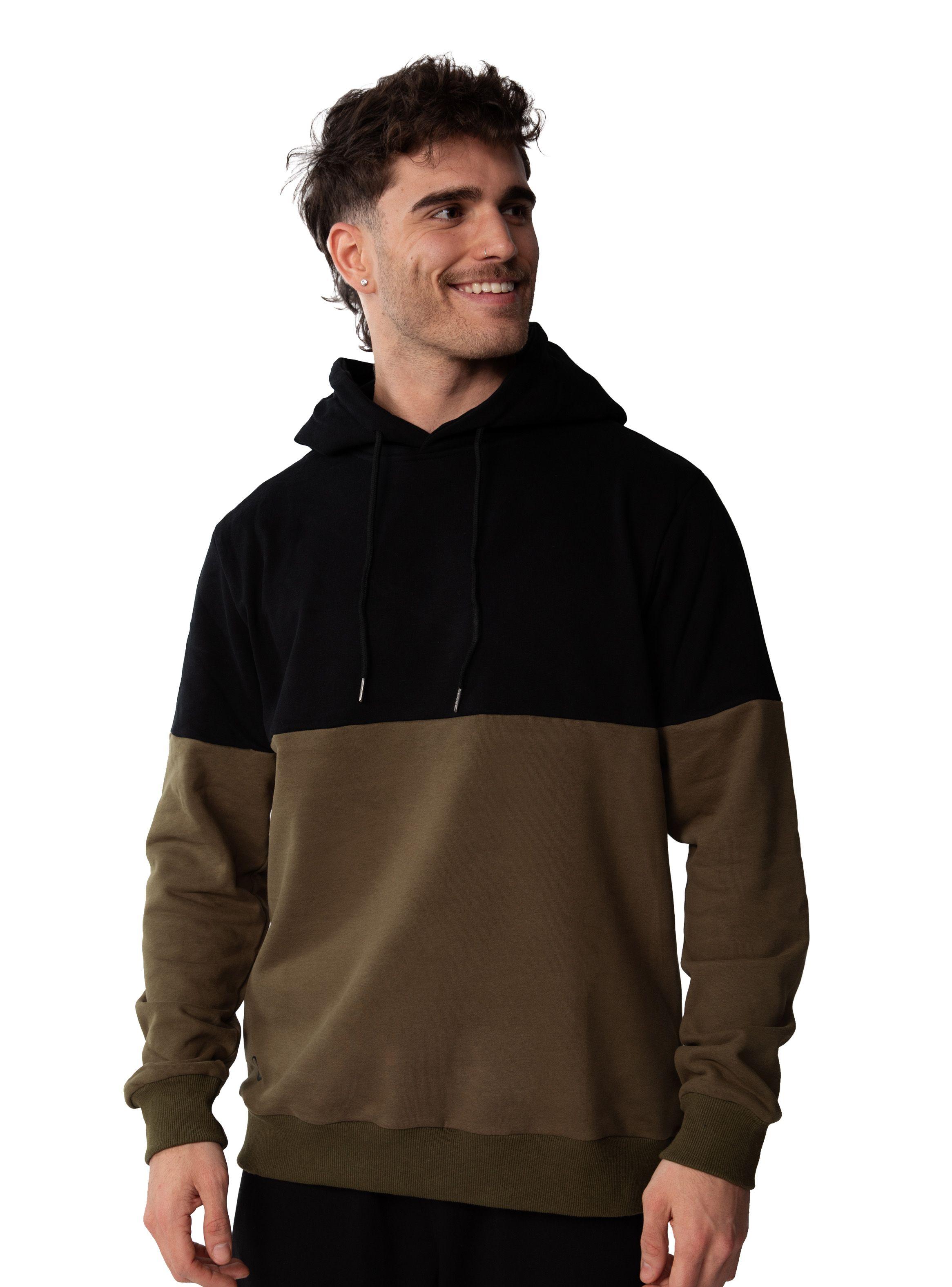 Polerón Bicolor con capucha hombre - Negro/Verde Olivo-0
