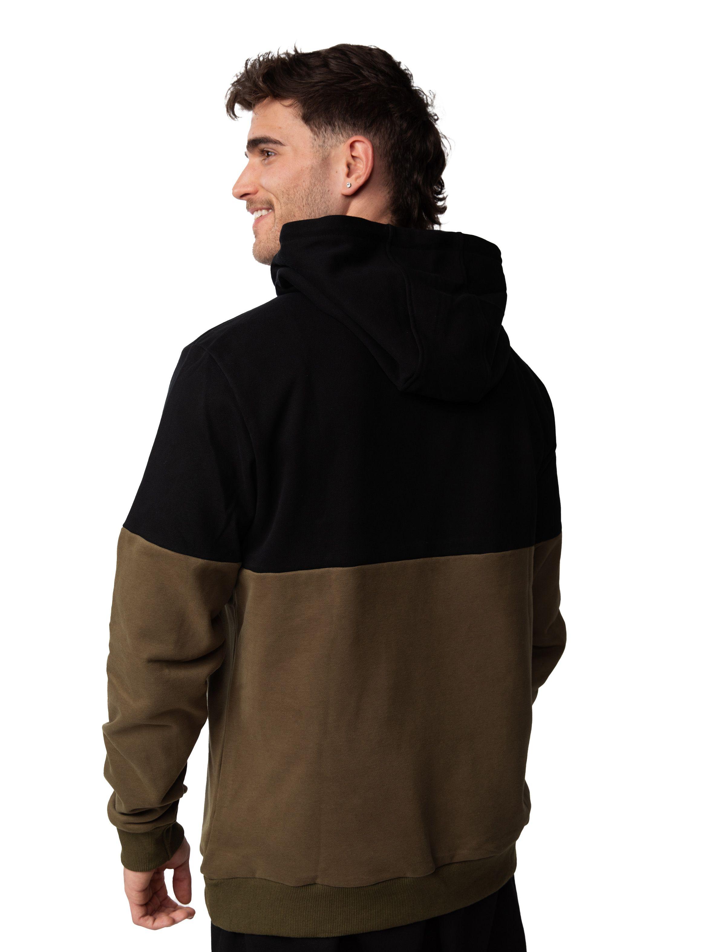 Polerón Bicolor con capucha hombre - Negro/Verde Olivo-1