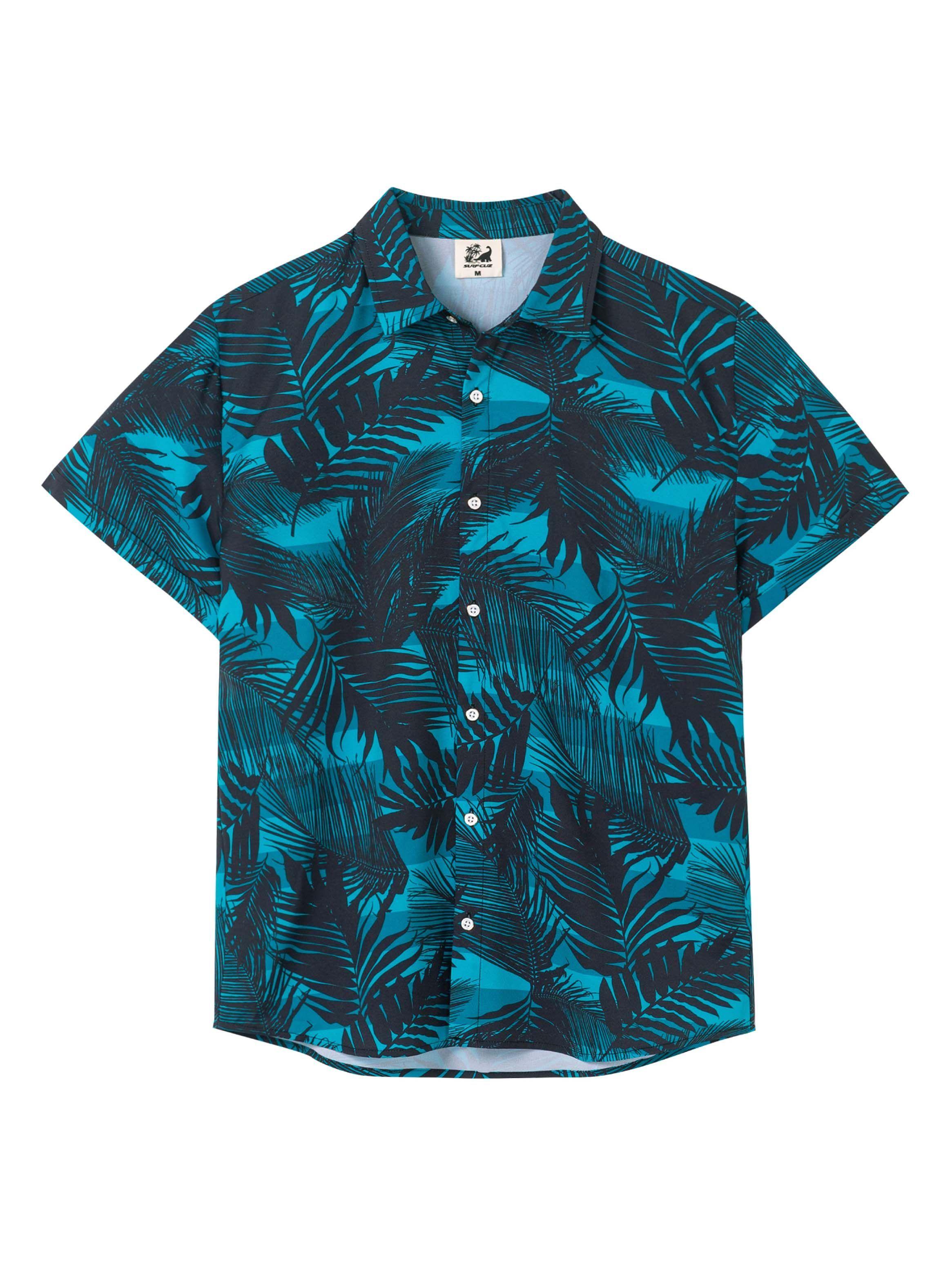 Guayabera Blue with Black Leaves-0