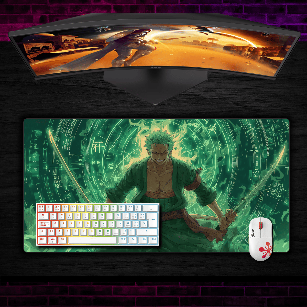 Mousepad One Piece 65x30 cm Zoro Verde Waterproof-1