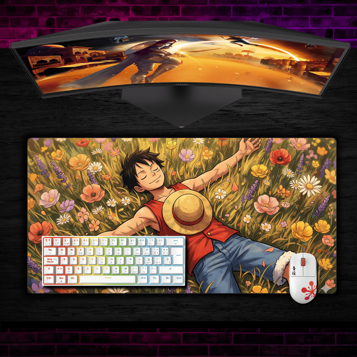 Mousepad One Piece 90x40 cm Luffy Flores Waterproof-1