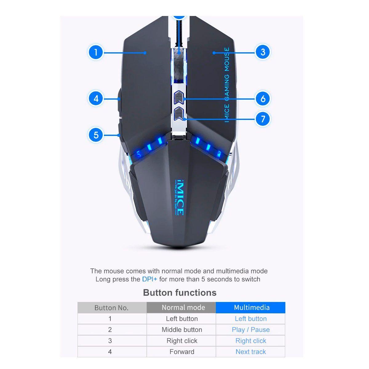 Mouse Gamer RGB iMice T80 3200 DPI Iluminado Maus Gamer-2
