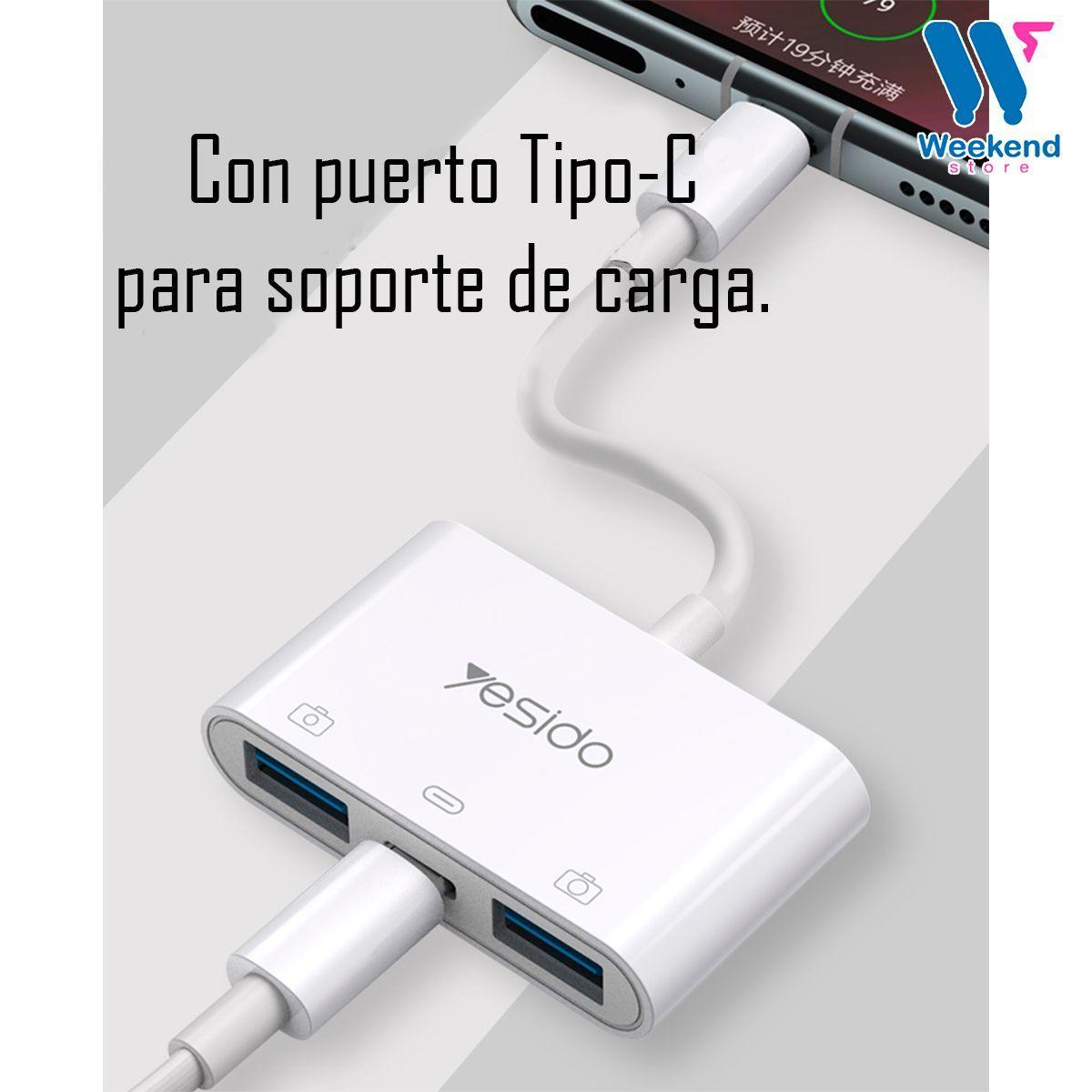 Adaptador 3 En 1 Otg Yesido Gs17 2 Entradas Usb 1 Tipo C-2