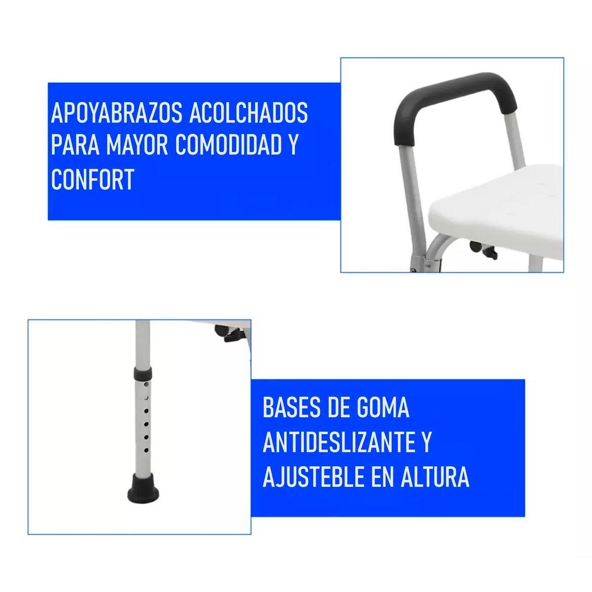 Silla De Ducha Para Baño Con Apoya Brazos Respaldo Portatil 401A-2