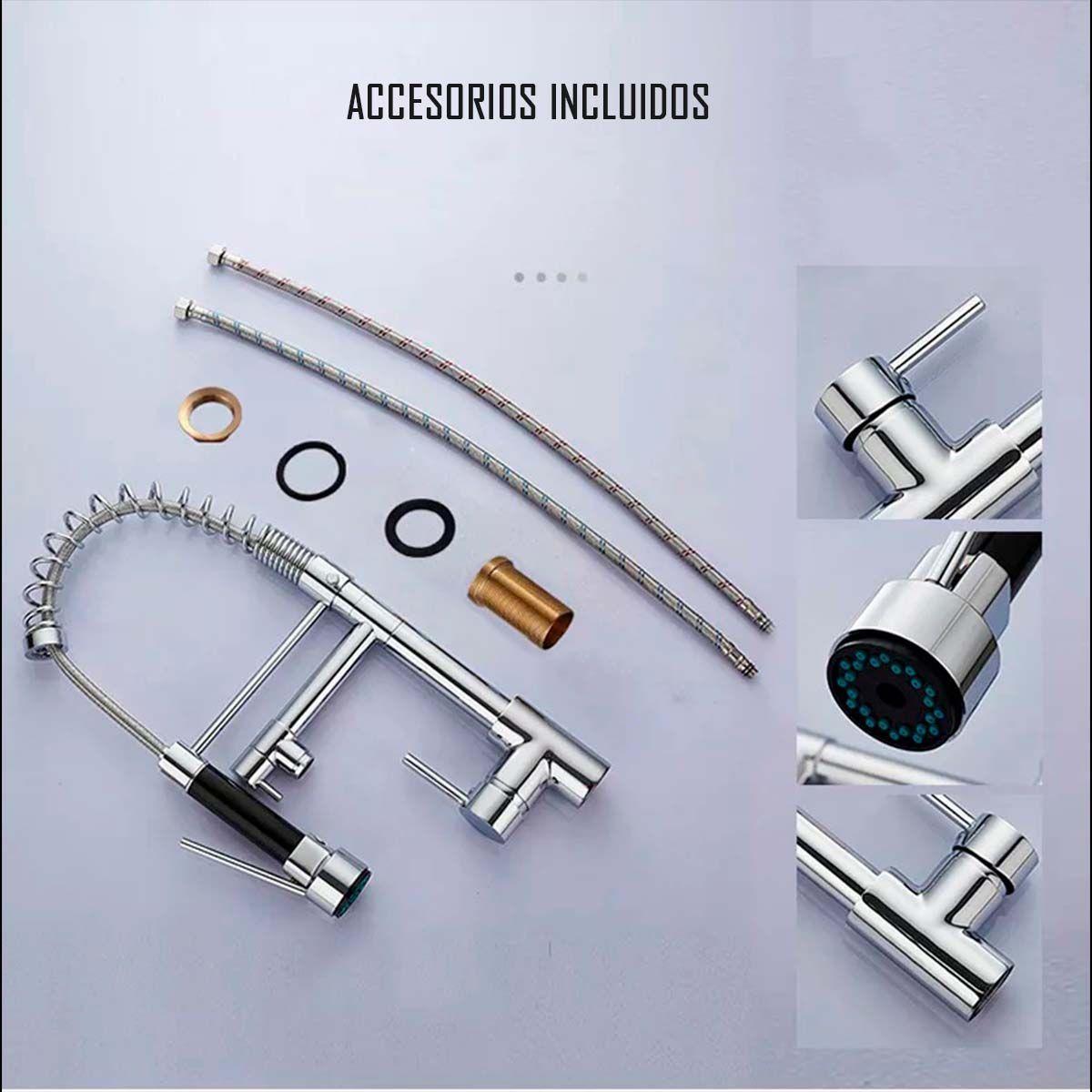 Llave Grifería Lavaplatos Doble Cuello Cisne Flexible Cocina Tap01 Plateado-5