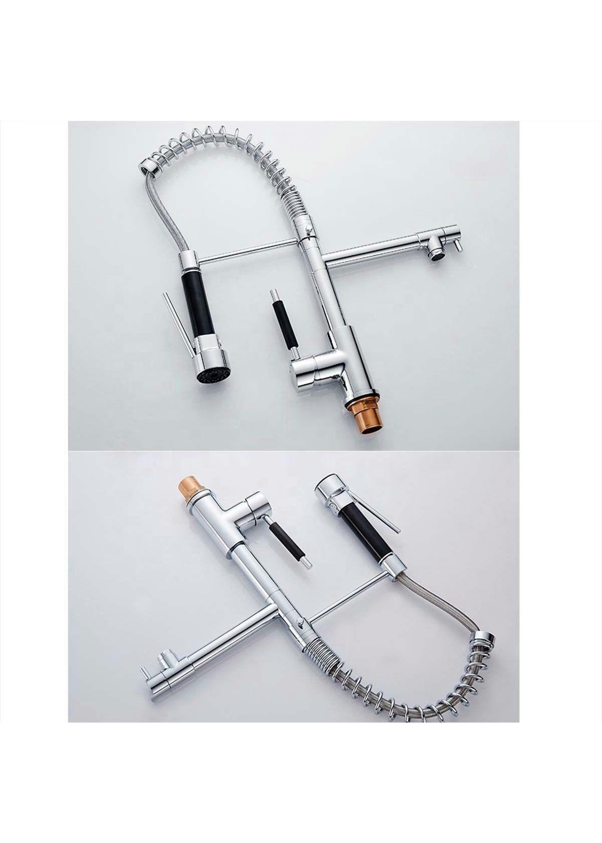 Llave Grifería Lavaplatos Doble Cuello Cisne Flexible Cocina Tap01 Plateado-4
