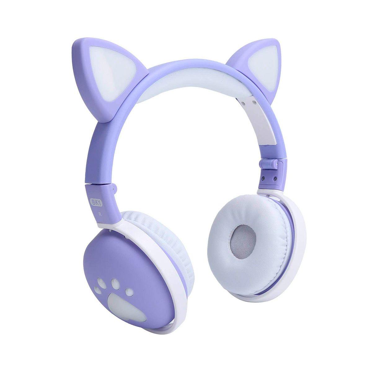 Audifonos Bluetooth Inalámbrico Niños Lila Led Gato-0
