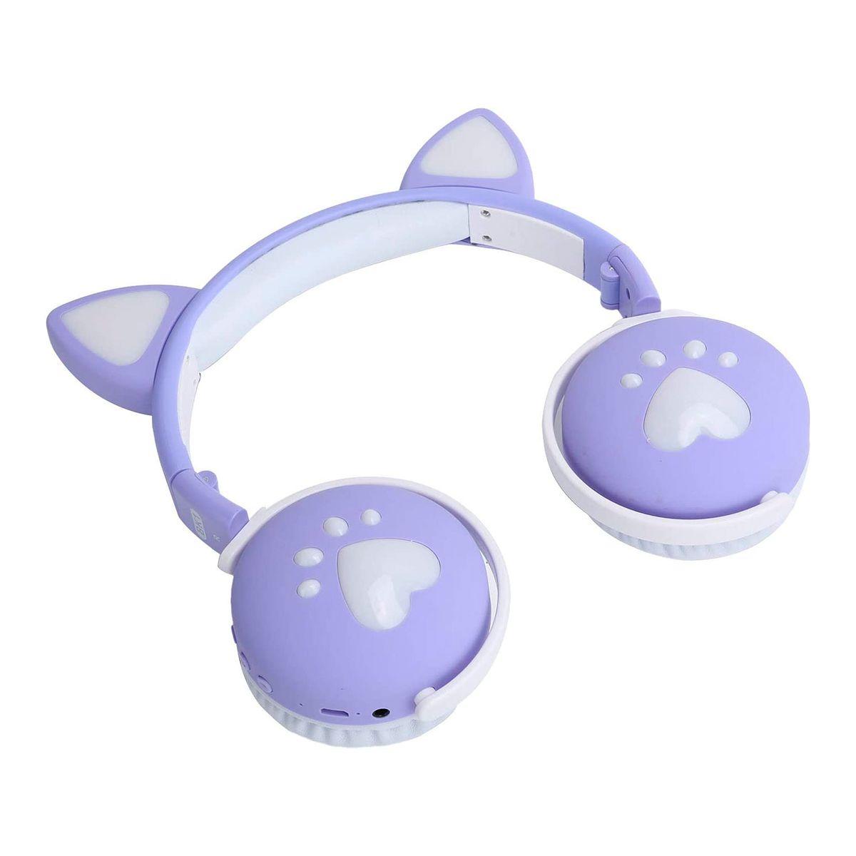 Audifonos Bluetooth Inalámbrico Niños Lila Led Gato-3