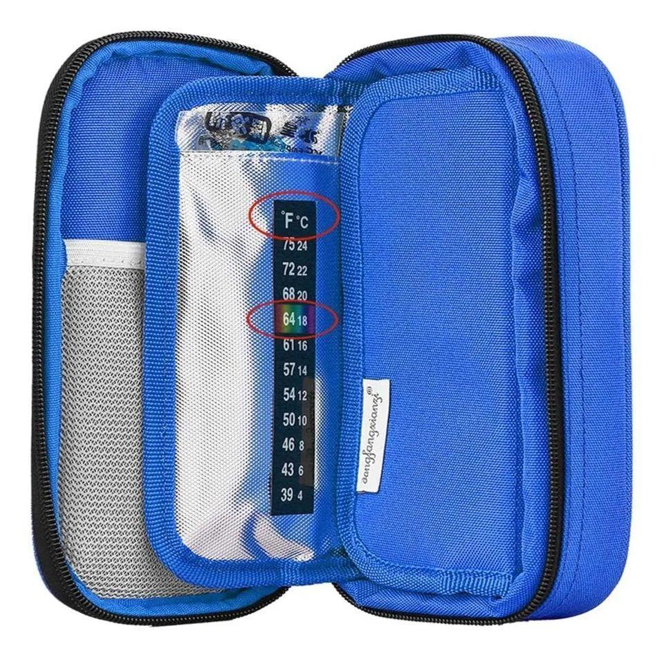 Bolso Estuche Para Viaje Porta Para Insulina Portátil Tela Azul-3