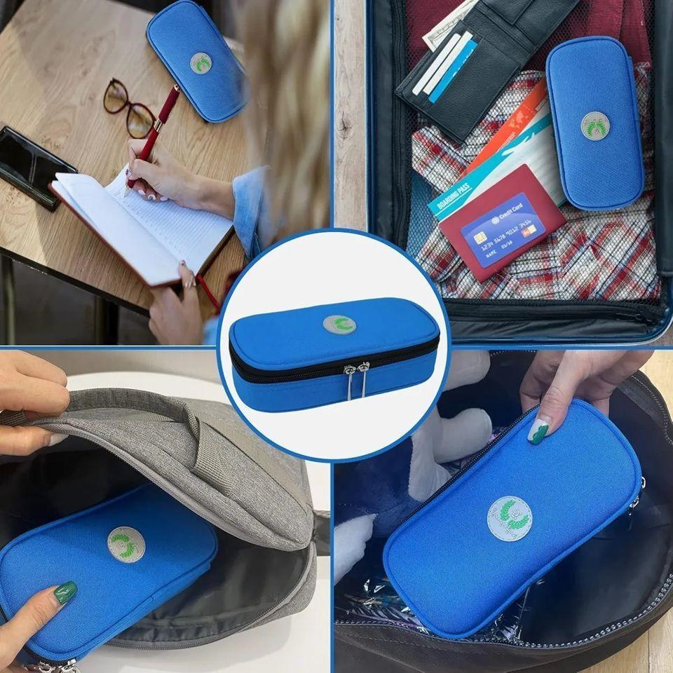 Bolso Estuche Para Viaje Porta Para Insulina Portátil Tela Azul-6