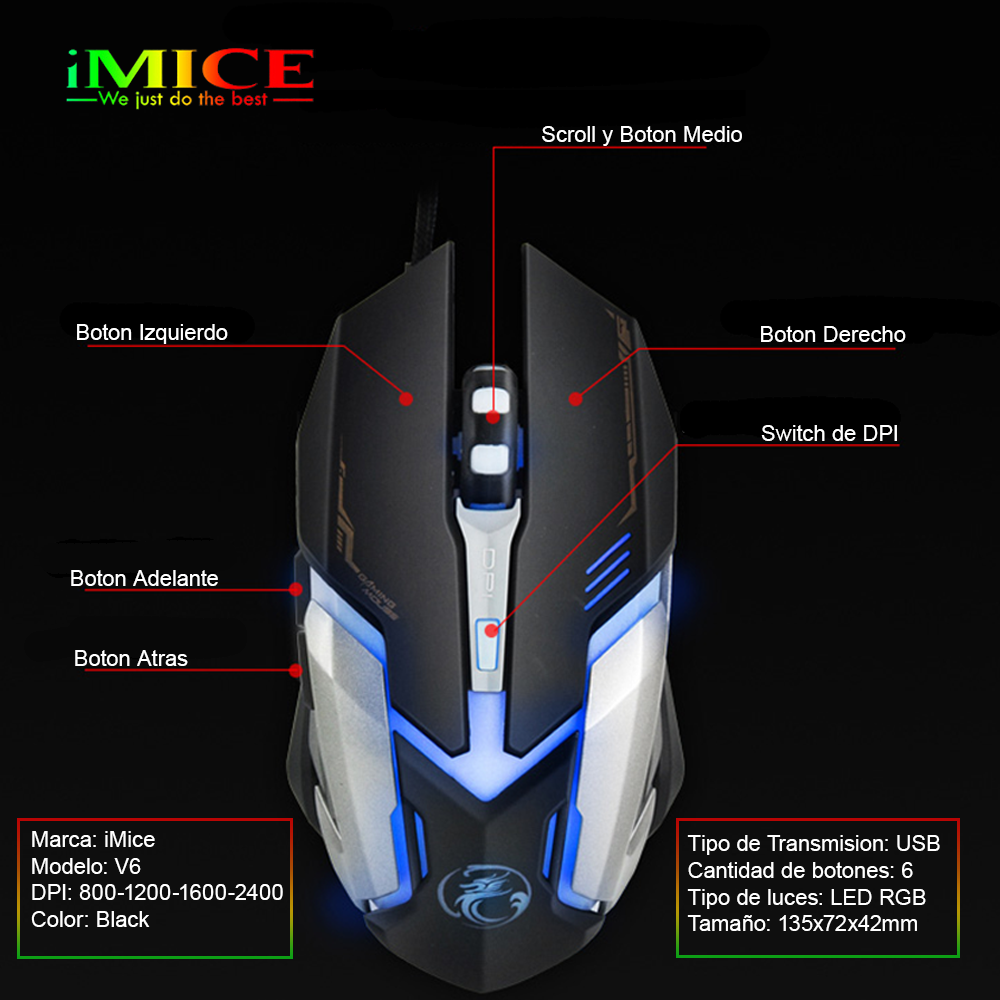 Mouse Gamer Premium Imice V6 2400 Dpi Retroiluminado Usb-4