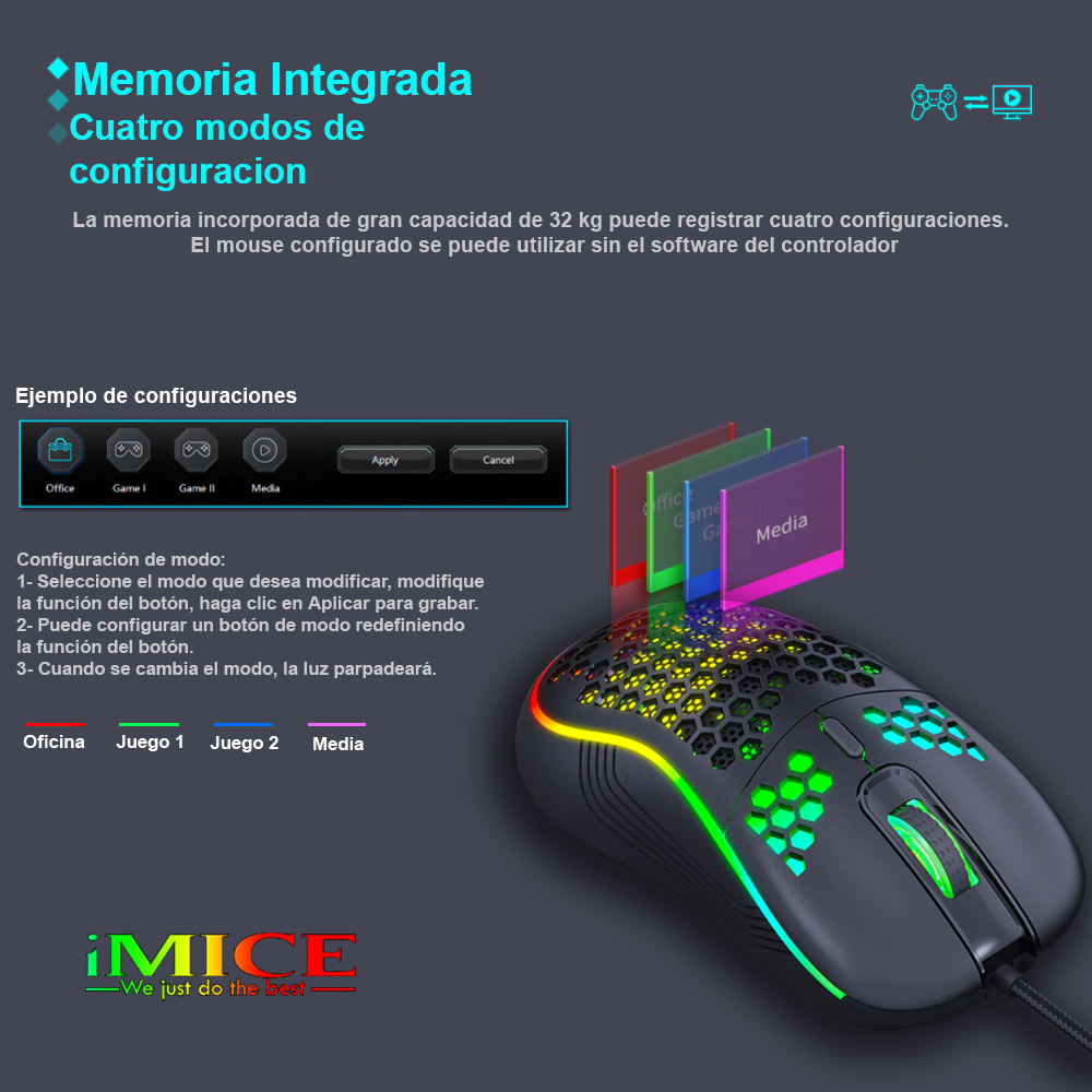 Mouse Gamer Premium Imice T98 Rgb 7200 Dpi Honeycomb Usb-7