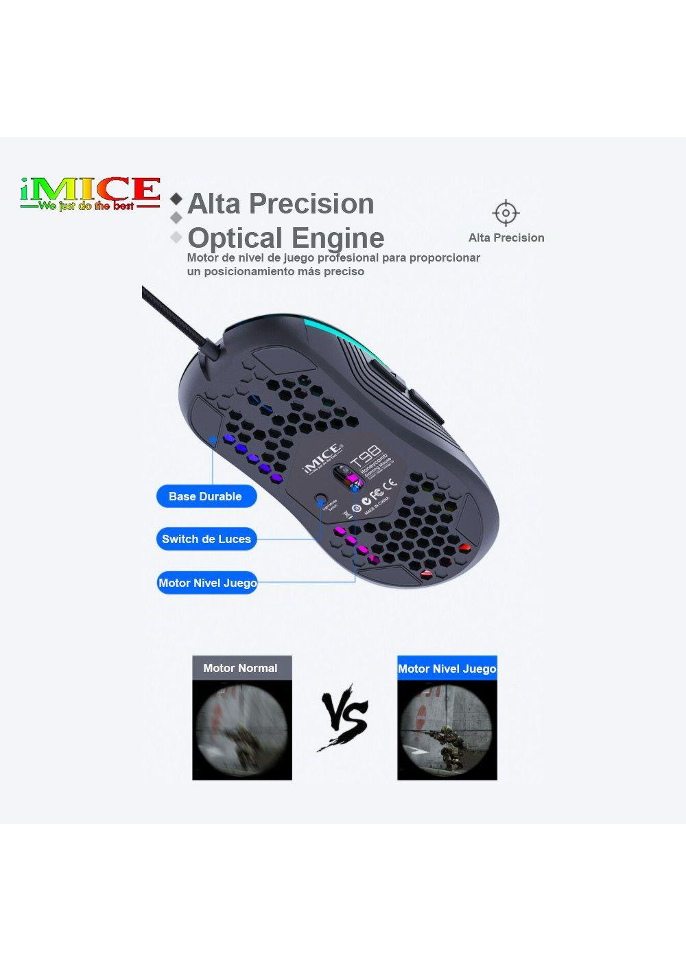 Mouse Gamer Premium Imice T98 Rgb 7200 Dpi Honeycomb Usb-2