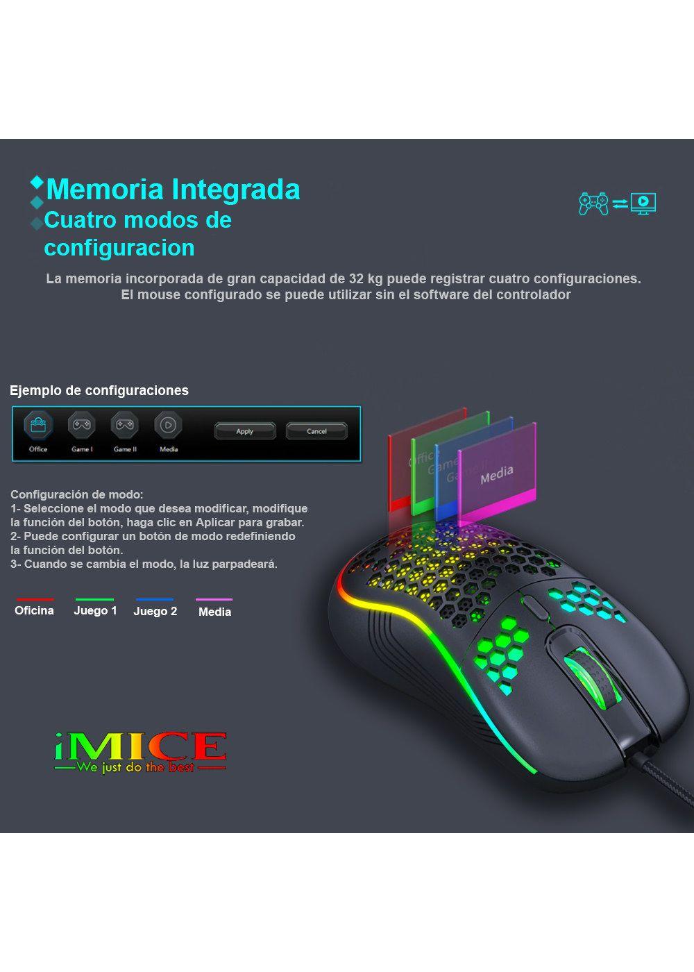 Mouse Gamer Premium Imice T98 Rgb 7200 Dpi Honeycomb Usb-7