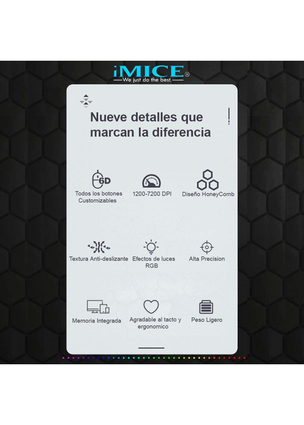 Mouse Gamer Premium Imice T98 Rgb 7200 Dpi Honeycomb Usb-9