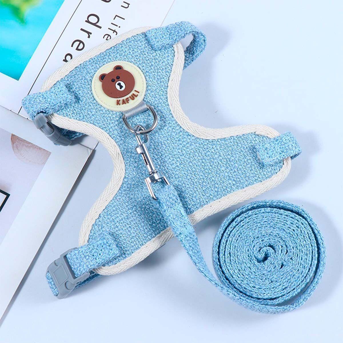 Arnes Pechera Entera + Correa Para Mascotas Gatos Diseño Oso Azul-3