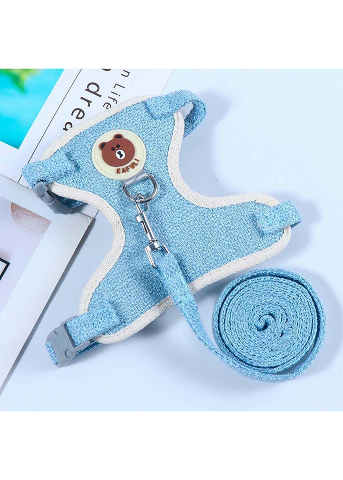Arnes Pechera Entera + Correa Para Mascotas Gatos Diseño Oso Azul-3