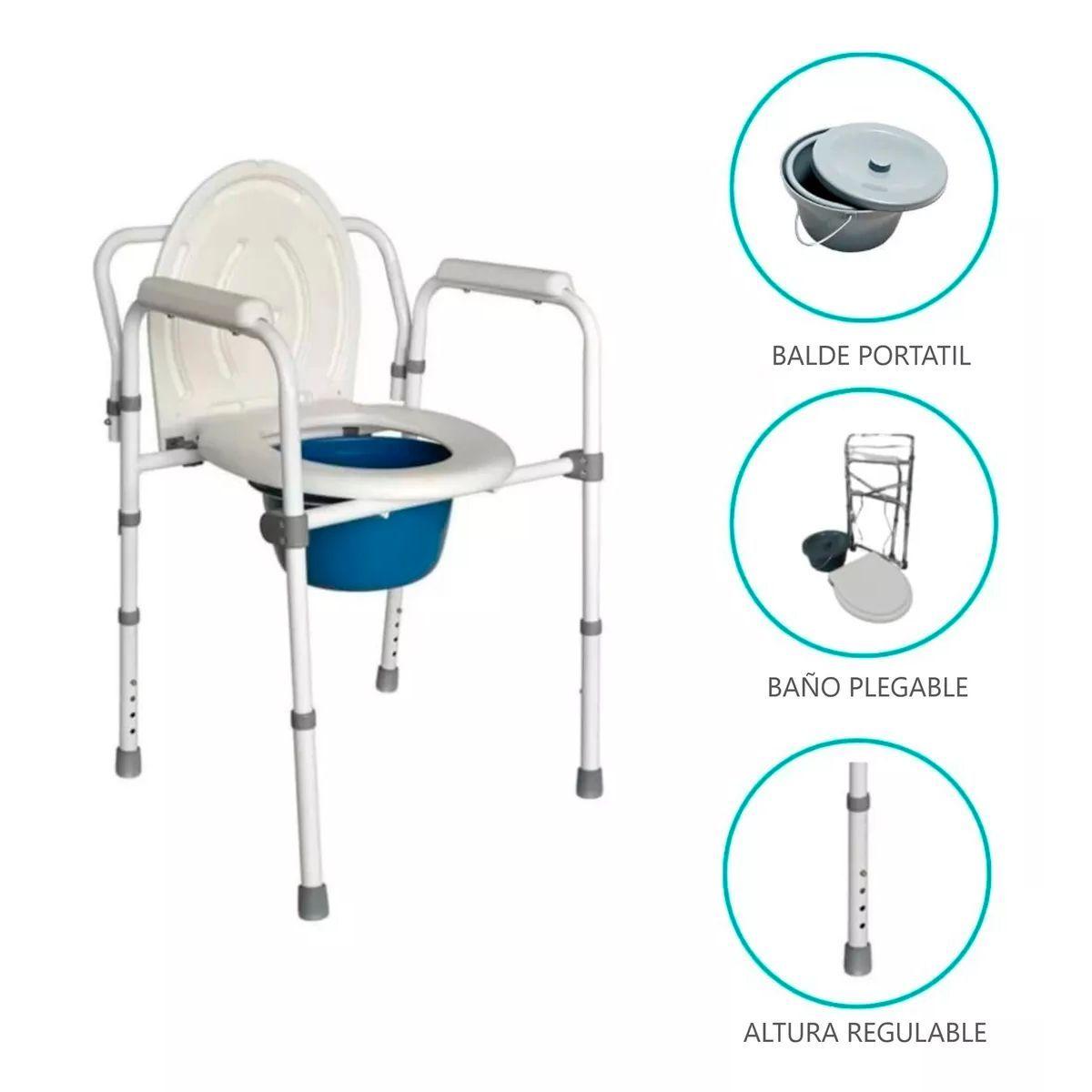 Baño Wc Plegable Inodoro Portatil Altura Regulable Con Balde 6001A-1