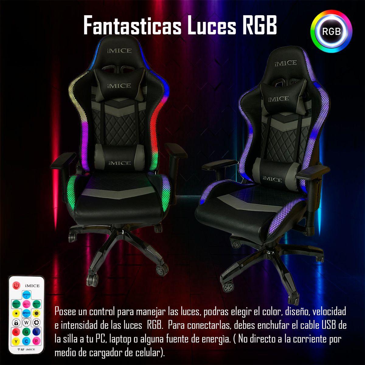 Silla Gamer Profesional Imice Retroiluminada Rgb + Control Azul-2
