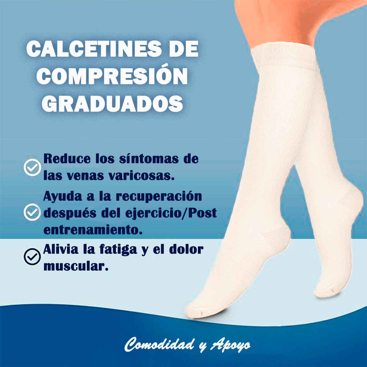 Calcetines Media Compresión Anti-varices Pack 3 Blancas L/XL-1