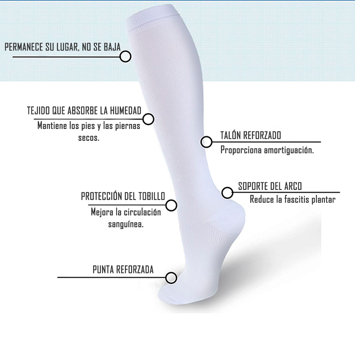 Calcetines Media Compresión Anti-varices Pack 3 Blancas L/XL-3