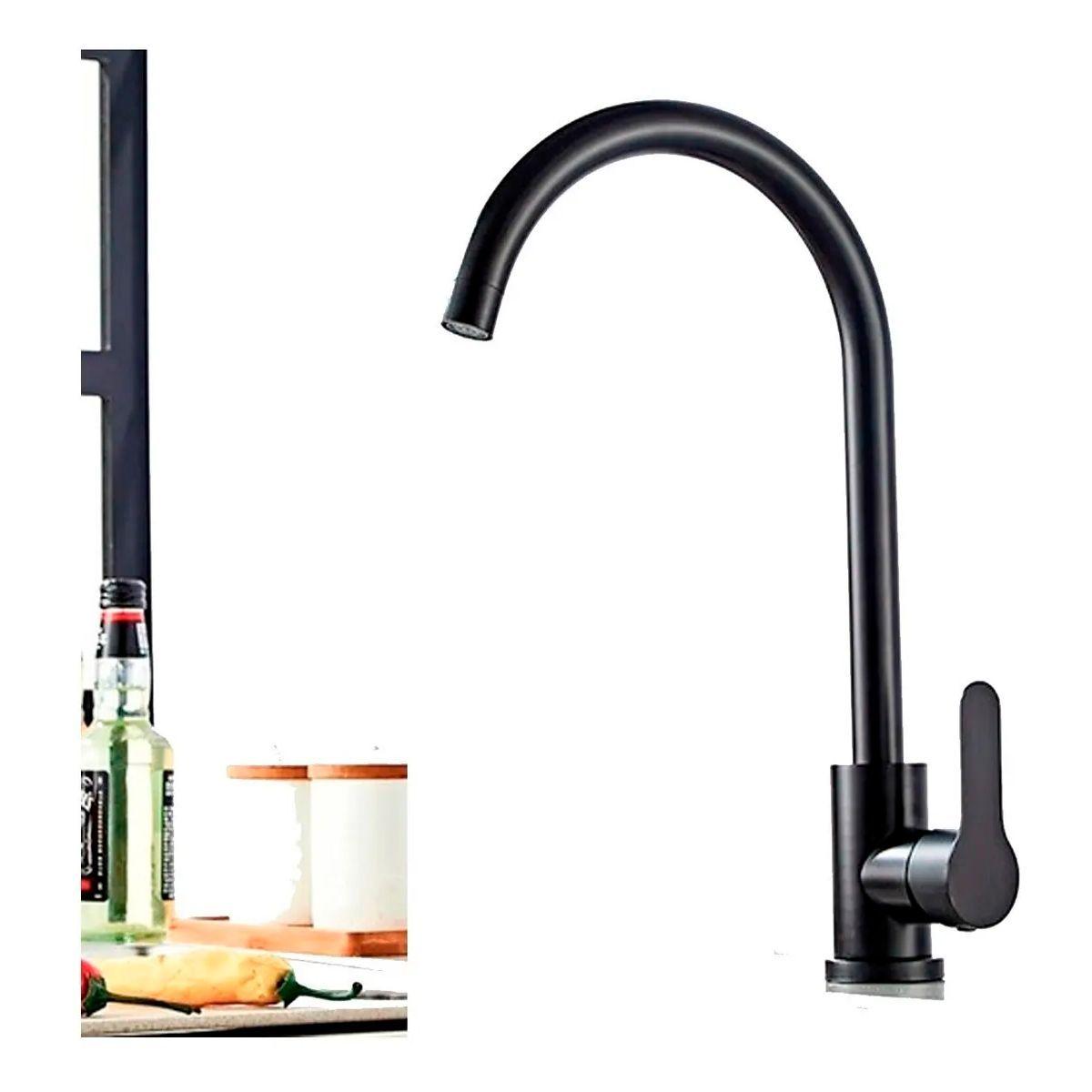 Llave Grifería Lavaplatos Cuello Tipo Cisne Negro Monomando Tap22-2
