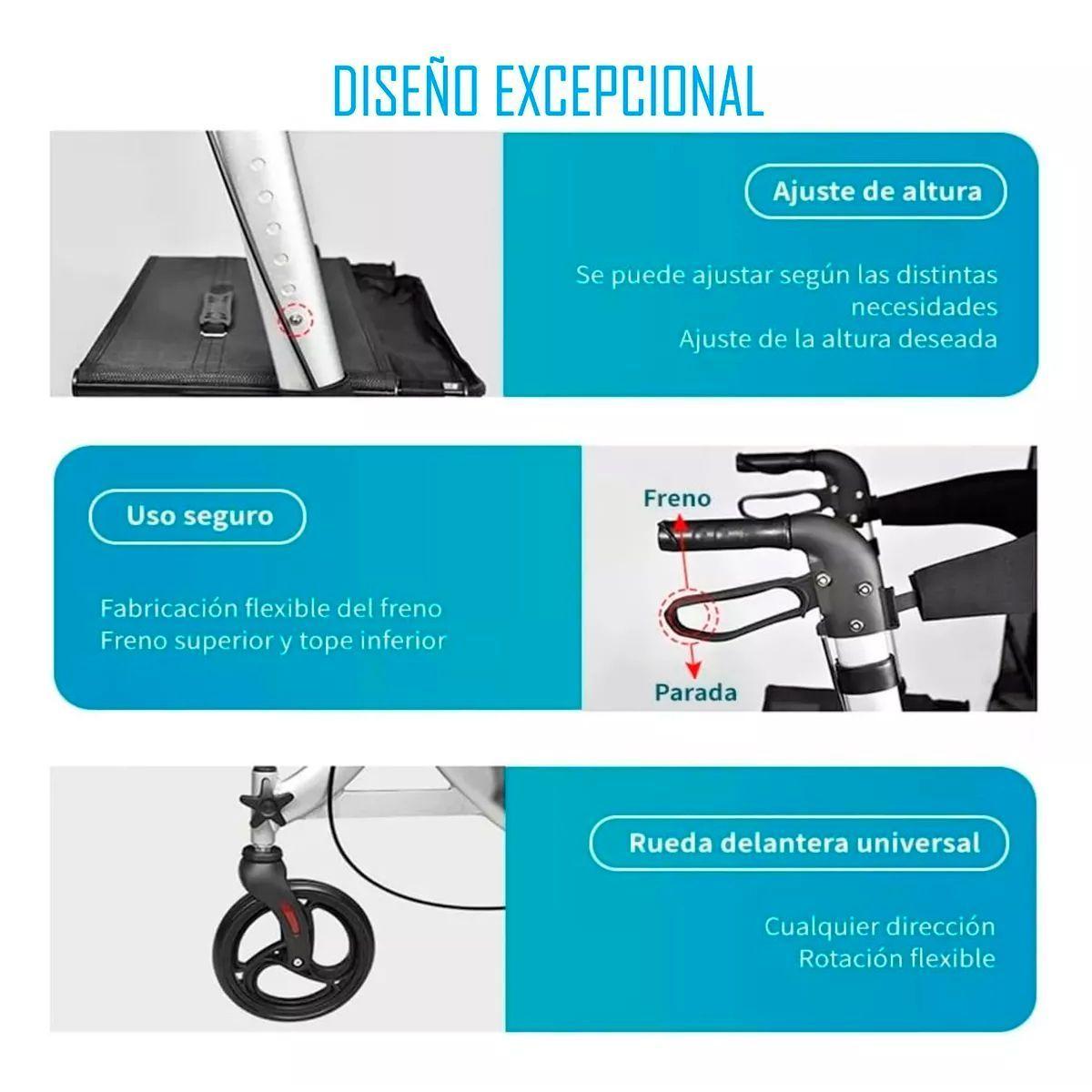 Andador Ortopédico 4 Ruedas Plegable Con Asiento Y Canasto 1005E-2