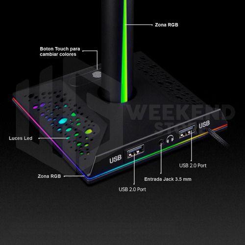 Base Stand Para Audifonos Headset Gamer Rgb Hub 2 Usb -5