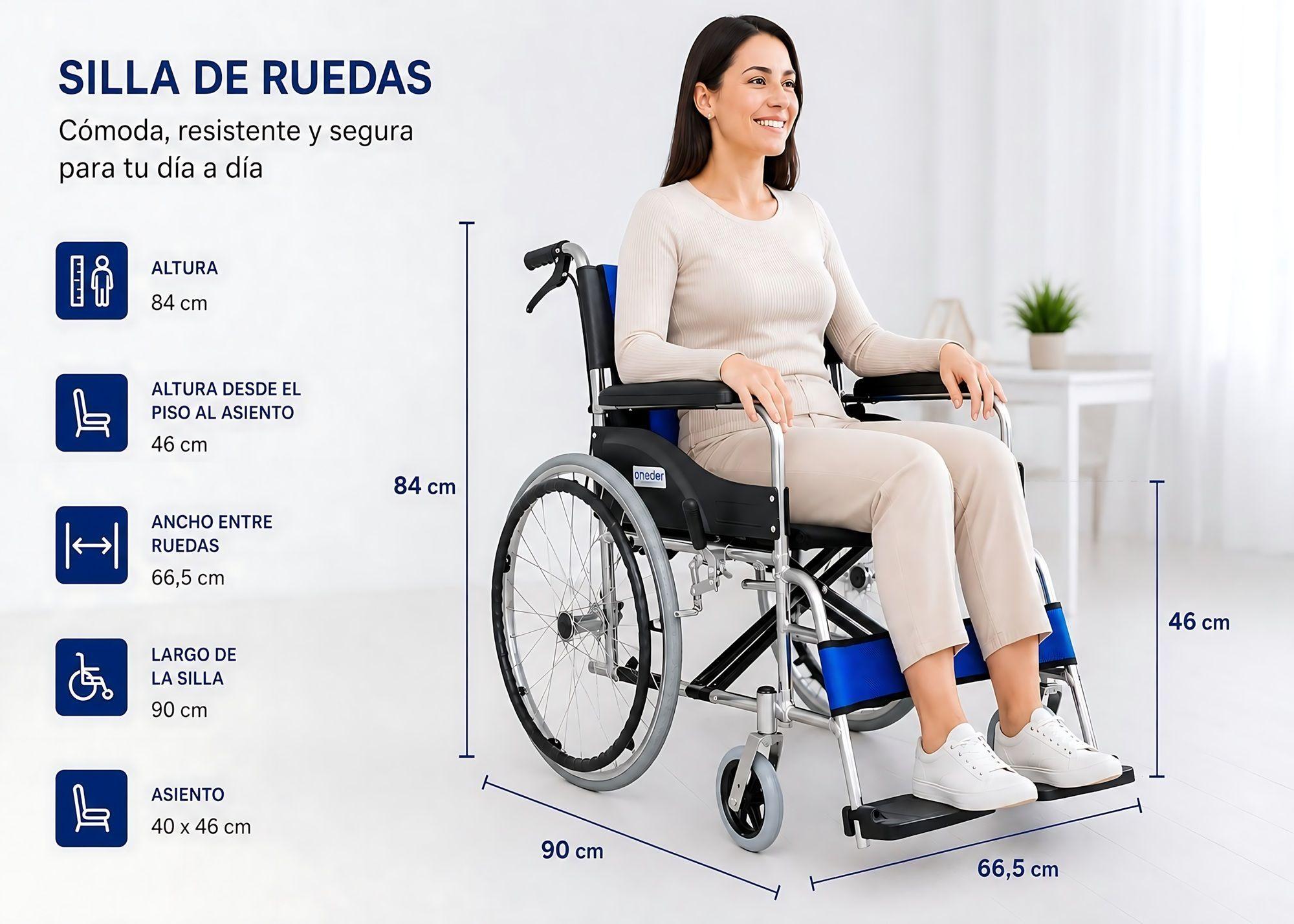 Silla De Ruedas Cromada Aluminio Plegable Doble Freno Con Cinturón-2