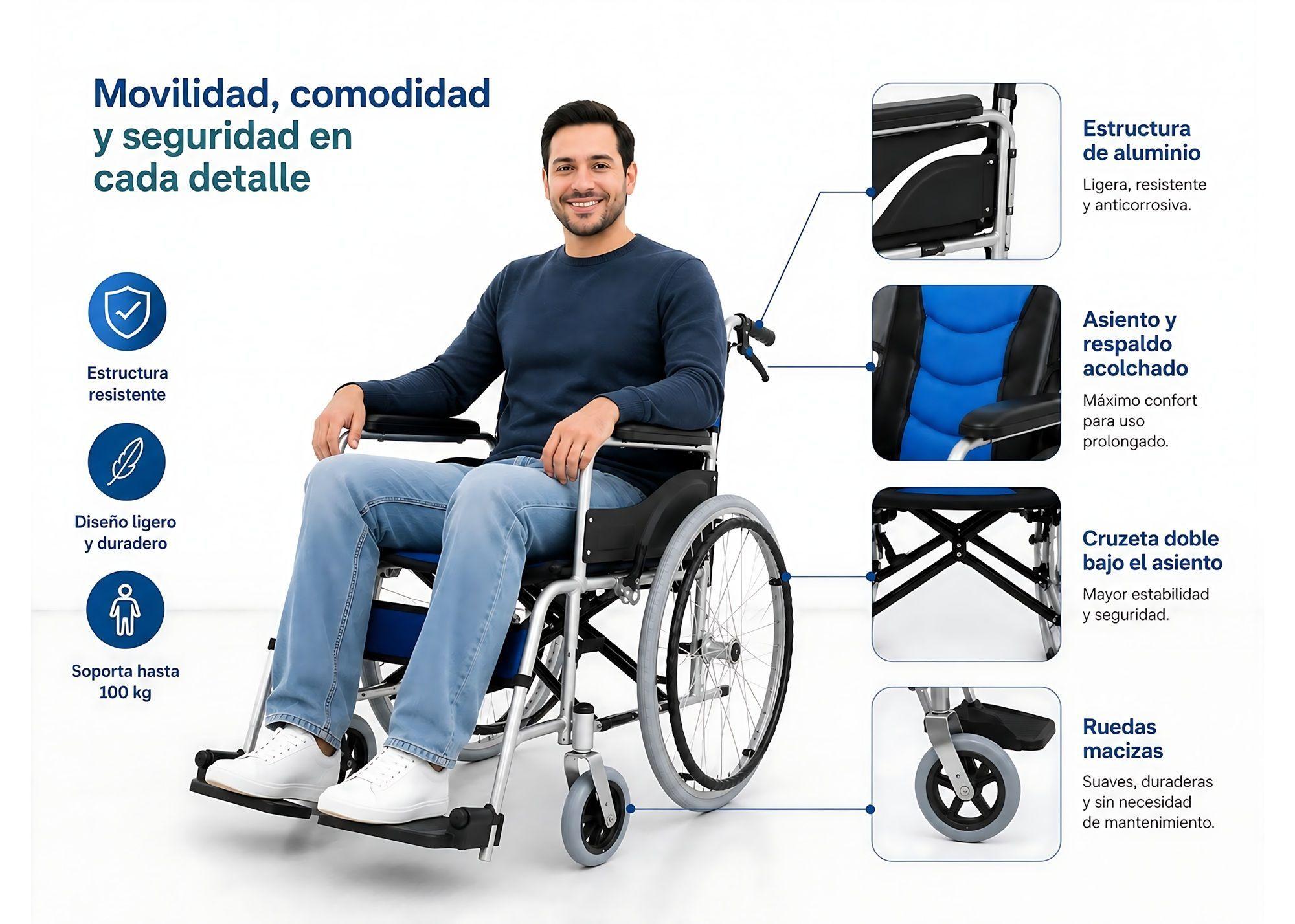 Silla De Ruedas Cromada Aluminio Plegable Doble Freno Con Cinturón-4