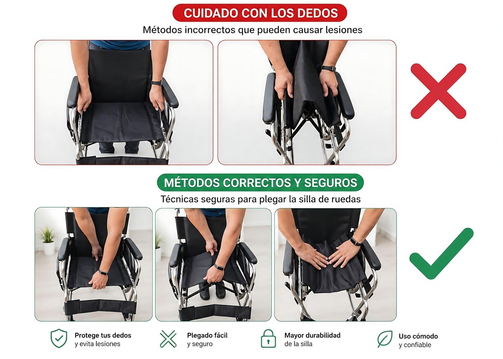 Silla De Ruedas Cromada Aluminio Plegable Doble Freno Con Cinturón-6