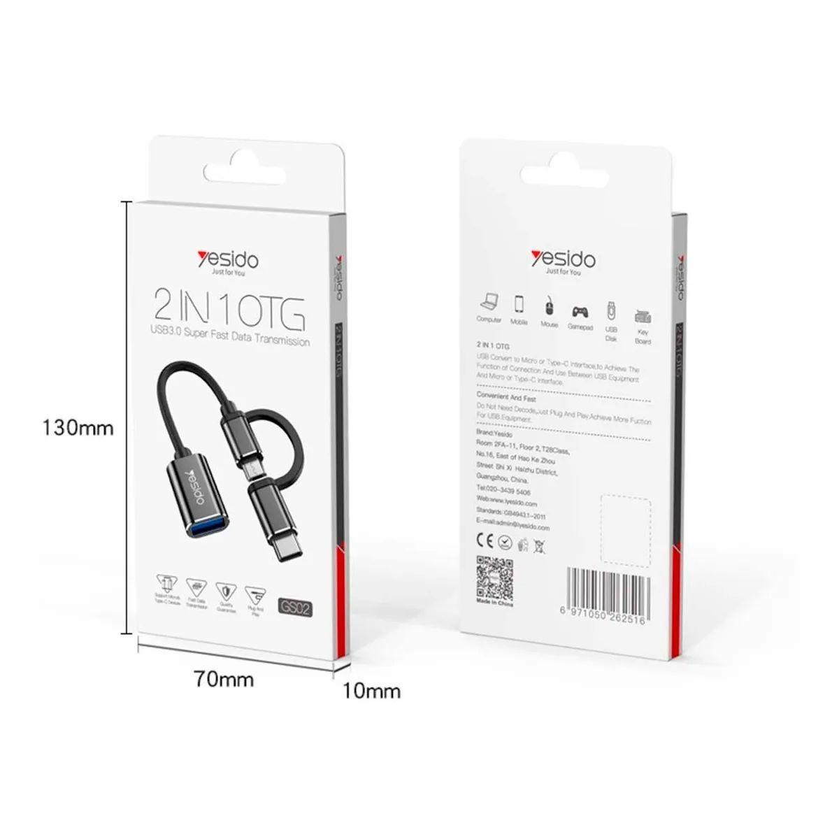 Adaptador 2 En 1 Otg Usb 3.0 Rapido Transmisión Yesido Gs02-2