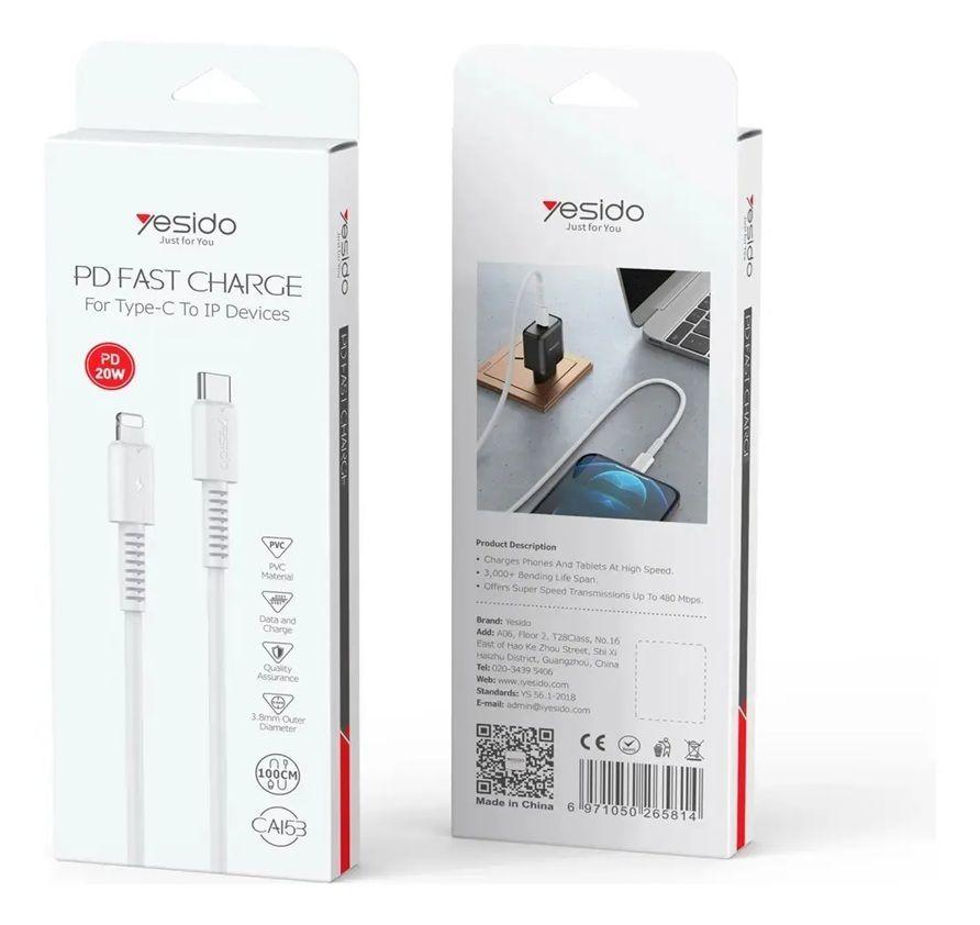 Cable Pd Fast Charge Tipo C A Ip Devices Yesido Ca153 Color Blanco-1