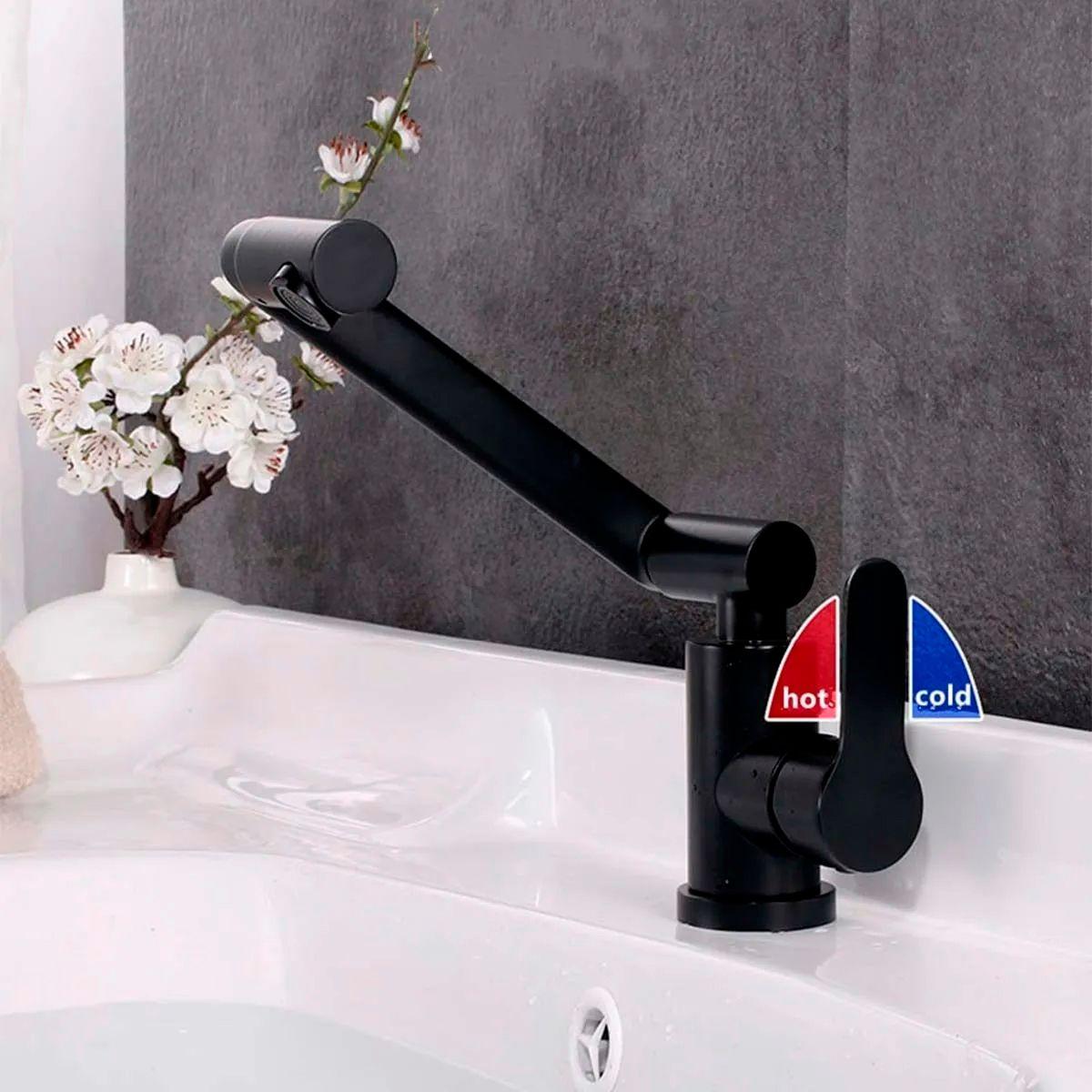 Llave Grifería Lavamanos Monomando Cuellos Giratorios Negro Tap20-1