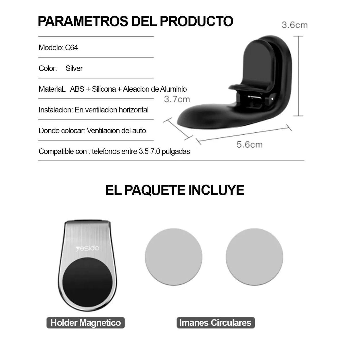 Soporte Holder Porta Celular Magnetico Marca Yesido C64 Negro-2