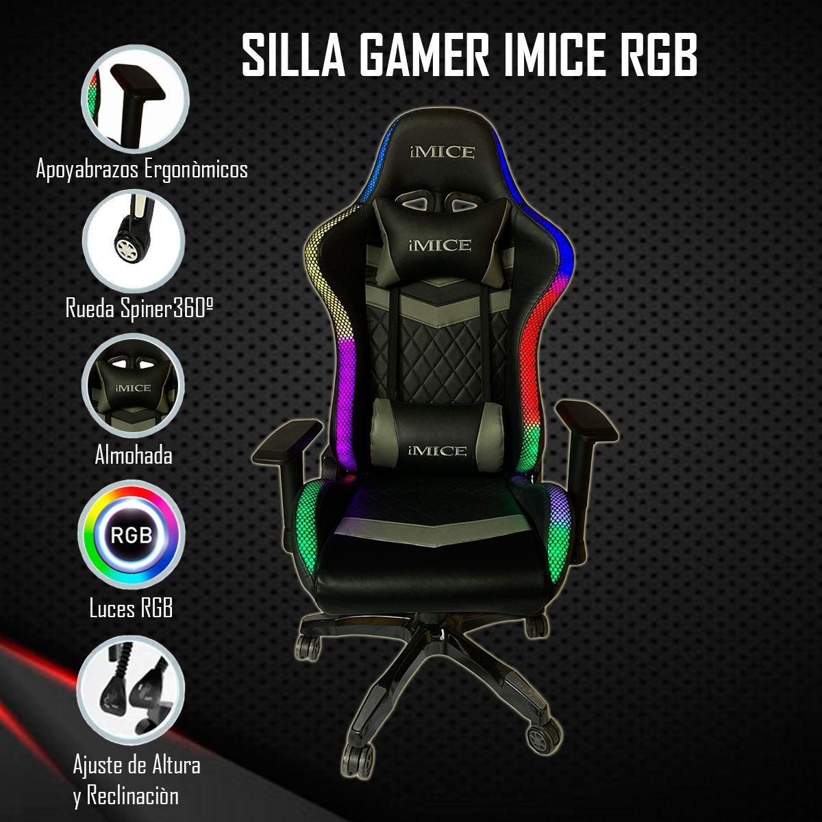 Silla Gamer Profesional Imice Retroiluminada Rgb + Control Verde-4