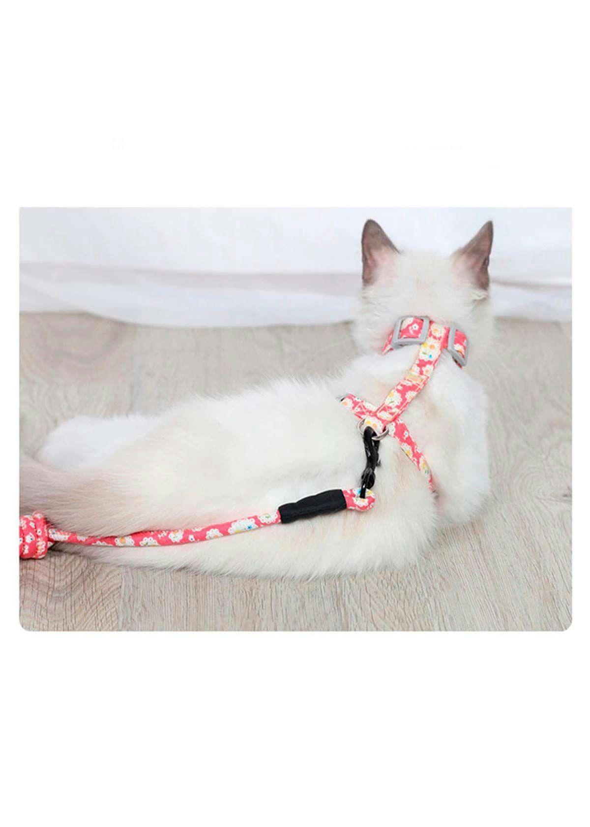 Arnes Ajustable y Correa Perros Y Gatos Rojo con flores-2