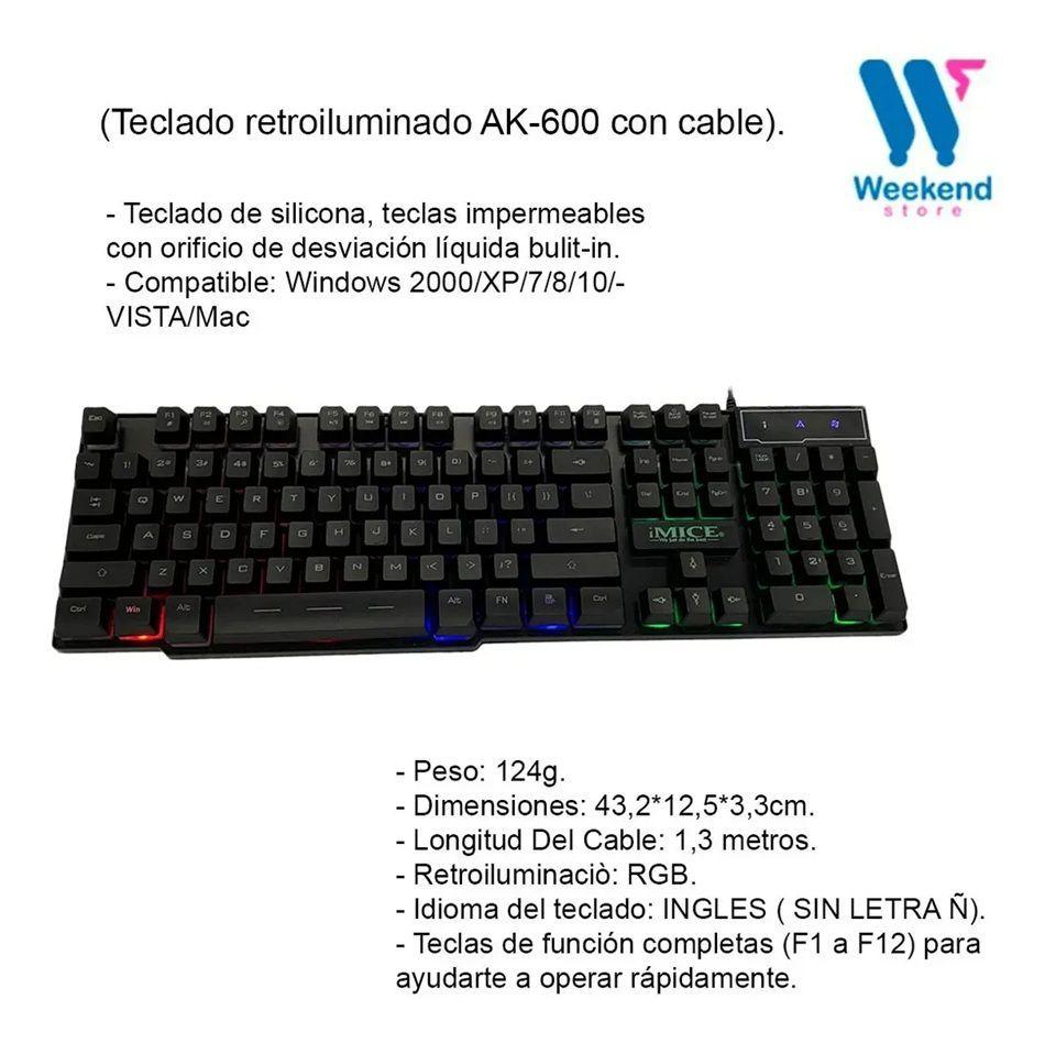 Pack Imice Gamer Teclado Ak600 + Mouse X6 3200 + Mousepad S-3