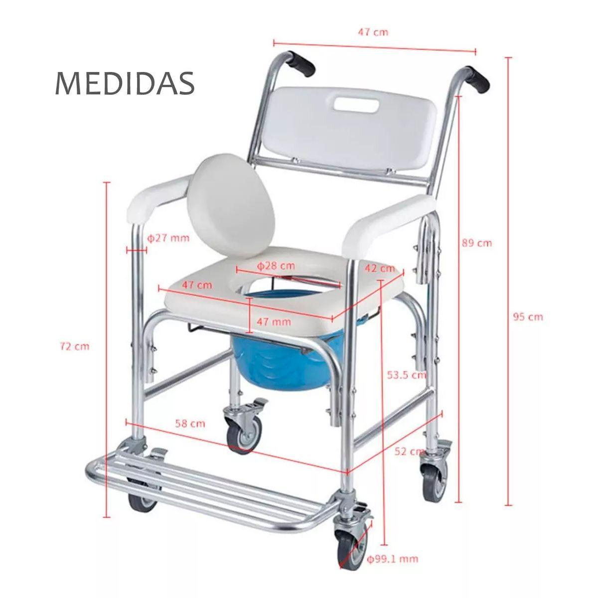 Baño Wc Inodoro Aluminio Con Ruedas Reposapies Abatibles 7002B-2