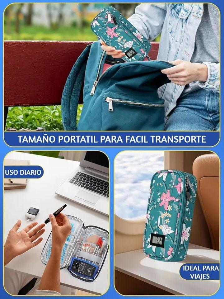 Bolso Estuche Porta Insulina De Viaje Transporte Medicamento Flores Lirios-3
