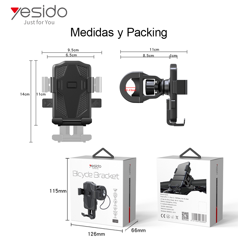 Soporte Porta Celular Holder Moto Bicicleta Yesido C94-2